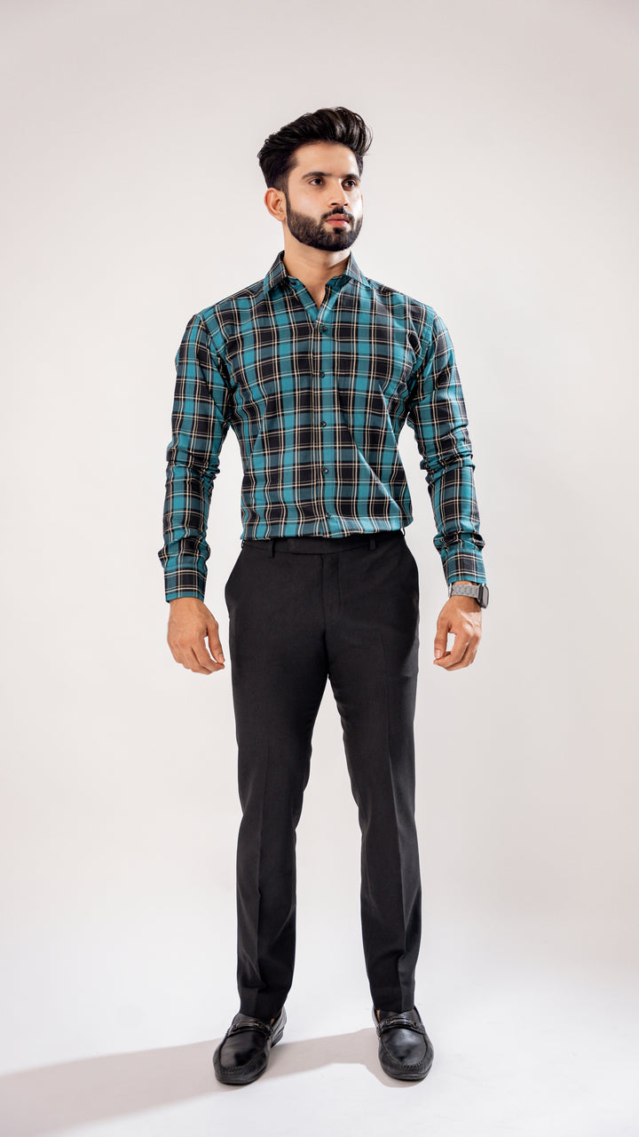 Black & Gold Plaid Giza Cotton Shirt for men, photo 5