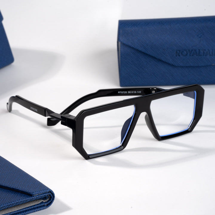 Black and orange rectangle glasses with clear lenses – ROYALTAIL