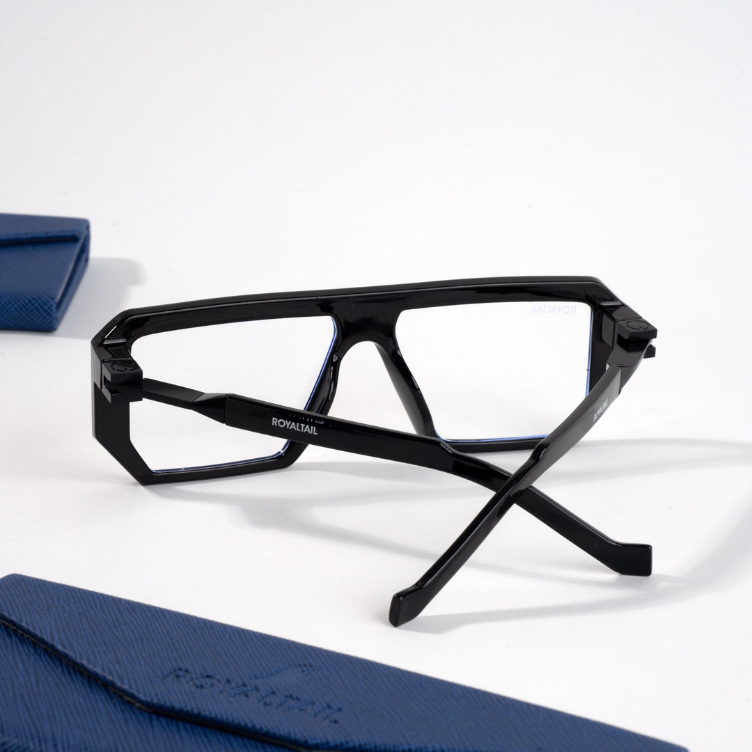 Black and orange rectangle glasses with clear lenses, photo 4