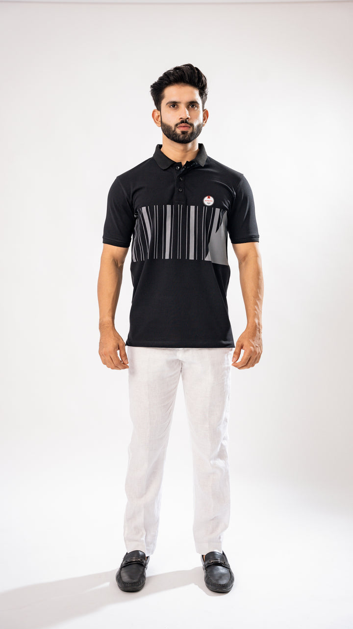 Black & Silver Stripe Cotton Polo T-Shirt for men, photo 4