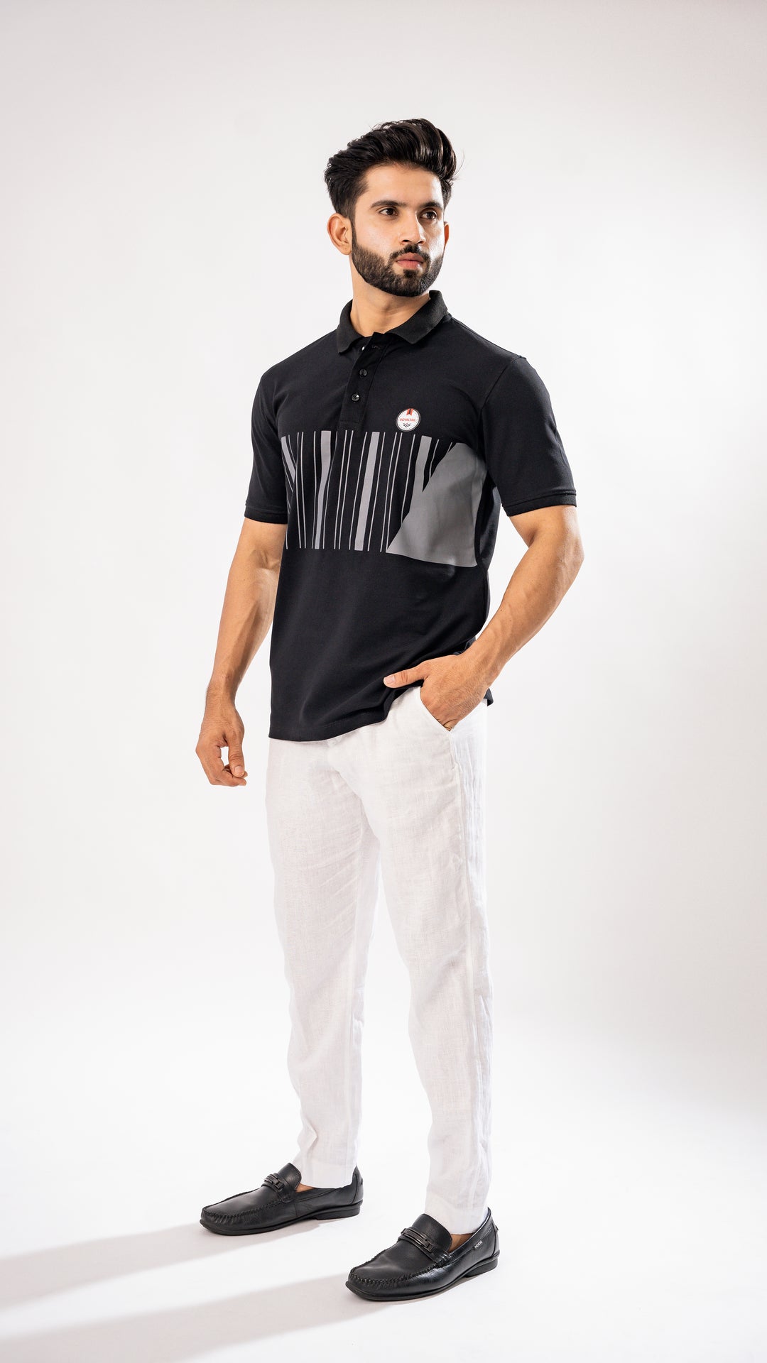 Black & Silver Stripe Cotton Polo T-Shirt for men, photo 5