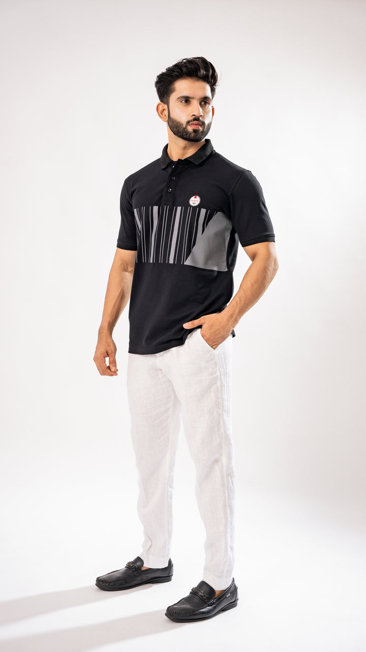 Black & Silver Stripe Cotton Polo T-Shirt for men, photo 5