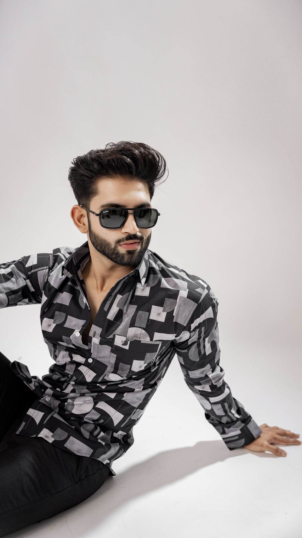 Men's Black & White Print Cotton Shirt