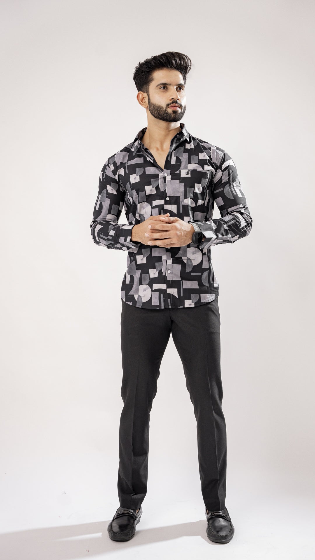 Black & White Print Cotton Shirt by ROYALTAIL