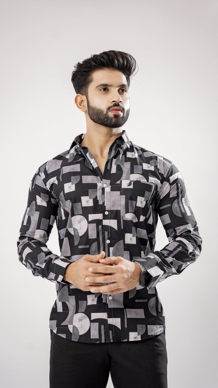 Black & White Print Cotton Shirt for men, photo 4