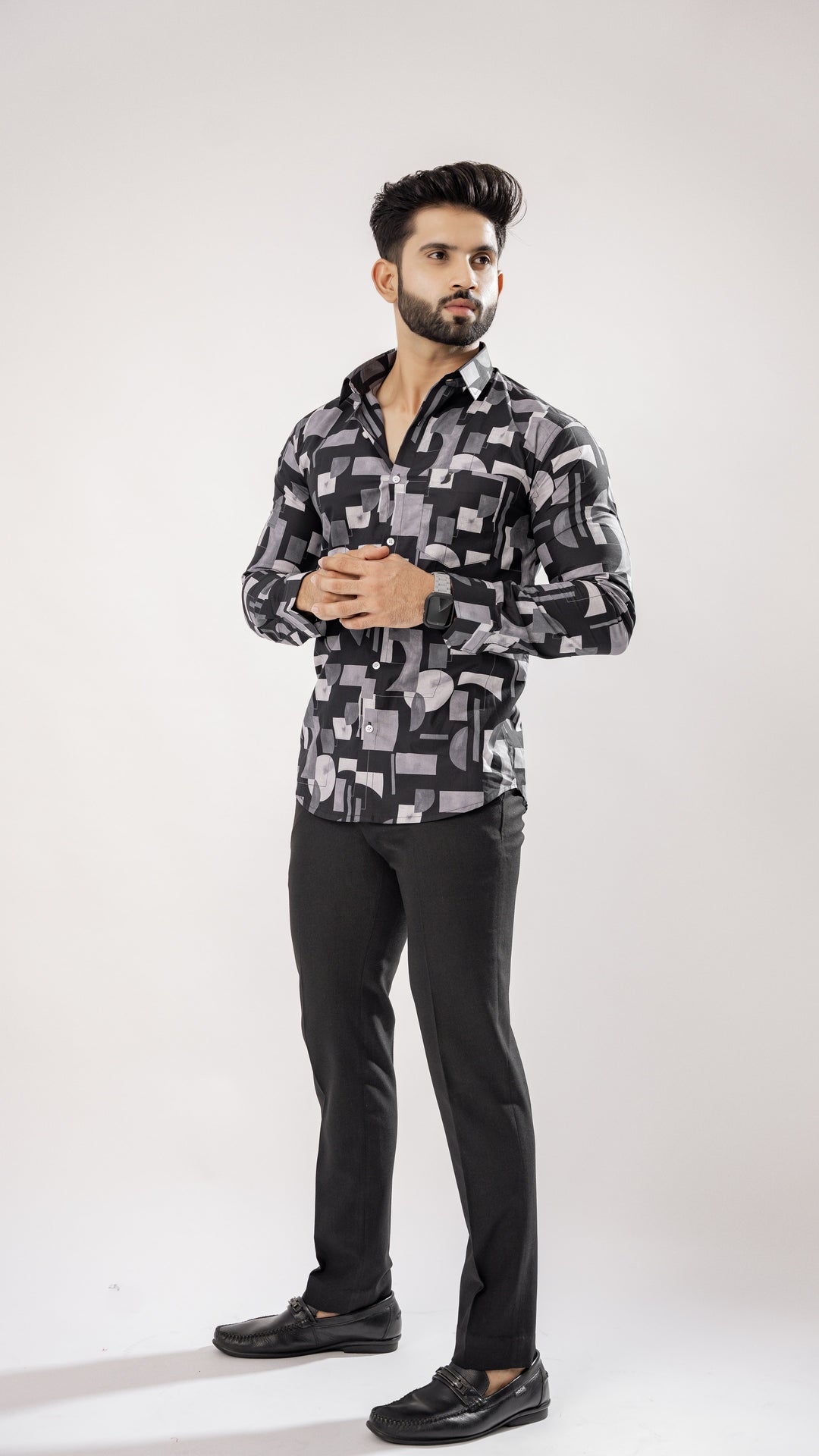 Black & White Print Cotton Shirt for men, photo 5