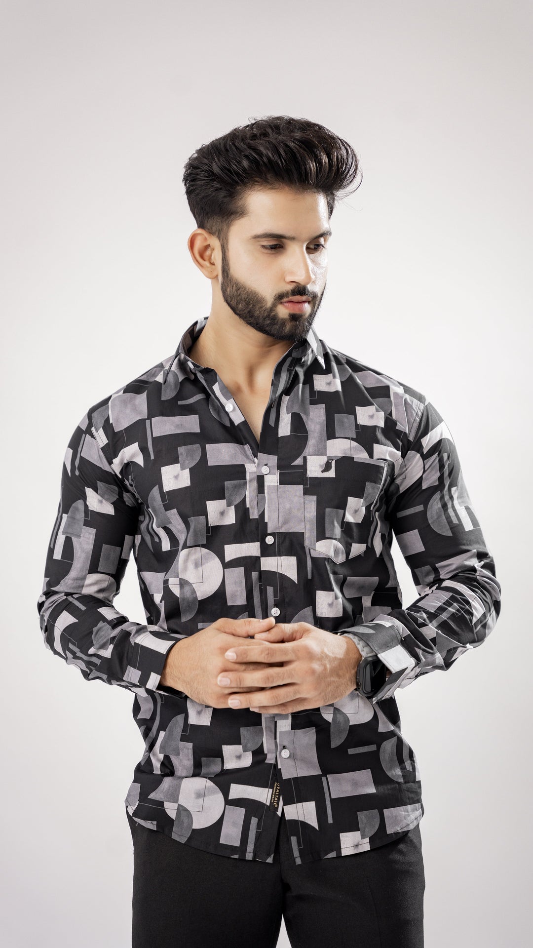 Black & White Print Cotton Shirt for men, photo 6