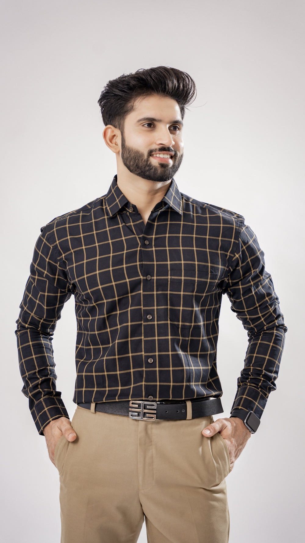 Men's Black & Yellow Check Giza Cotton Shirt