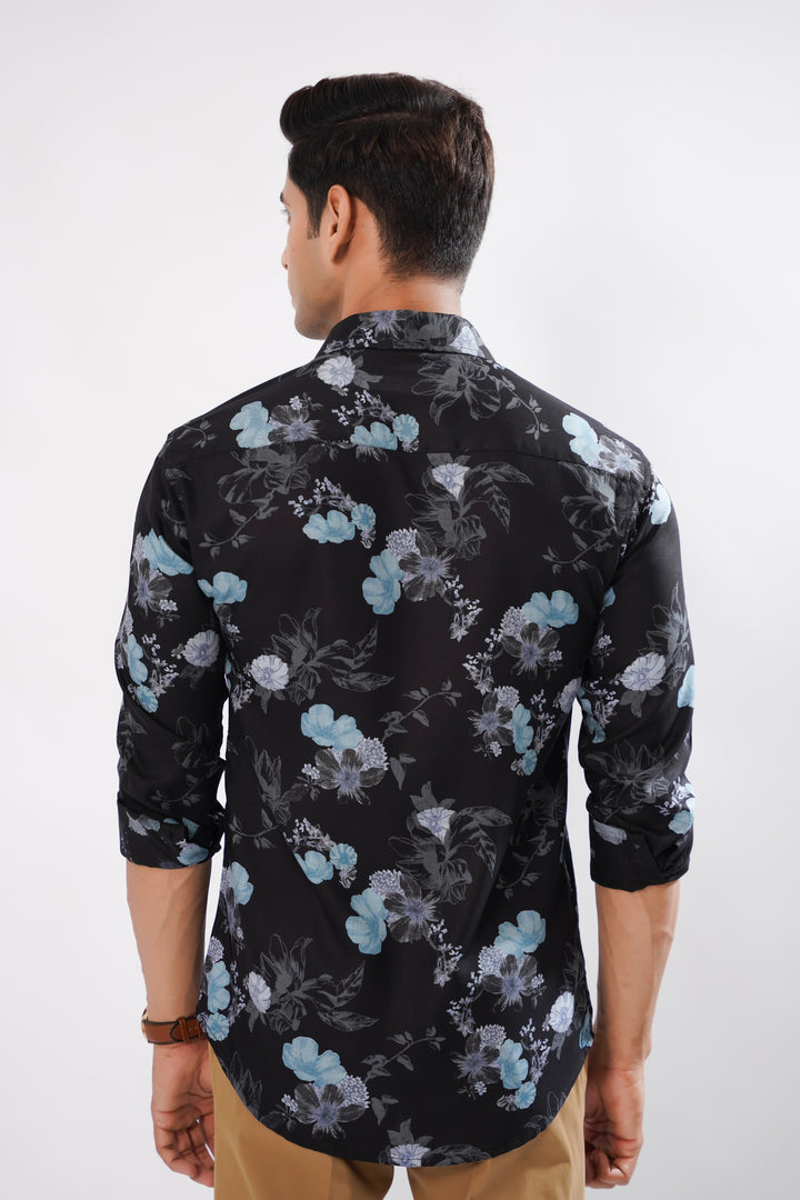 Black Floral Print Cotton Shirt for men, photo 7