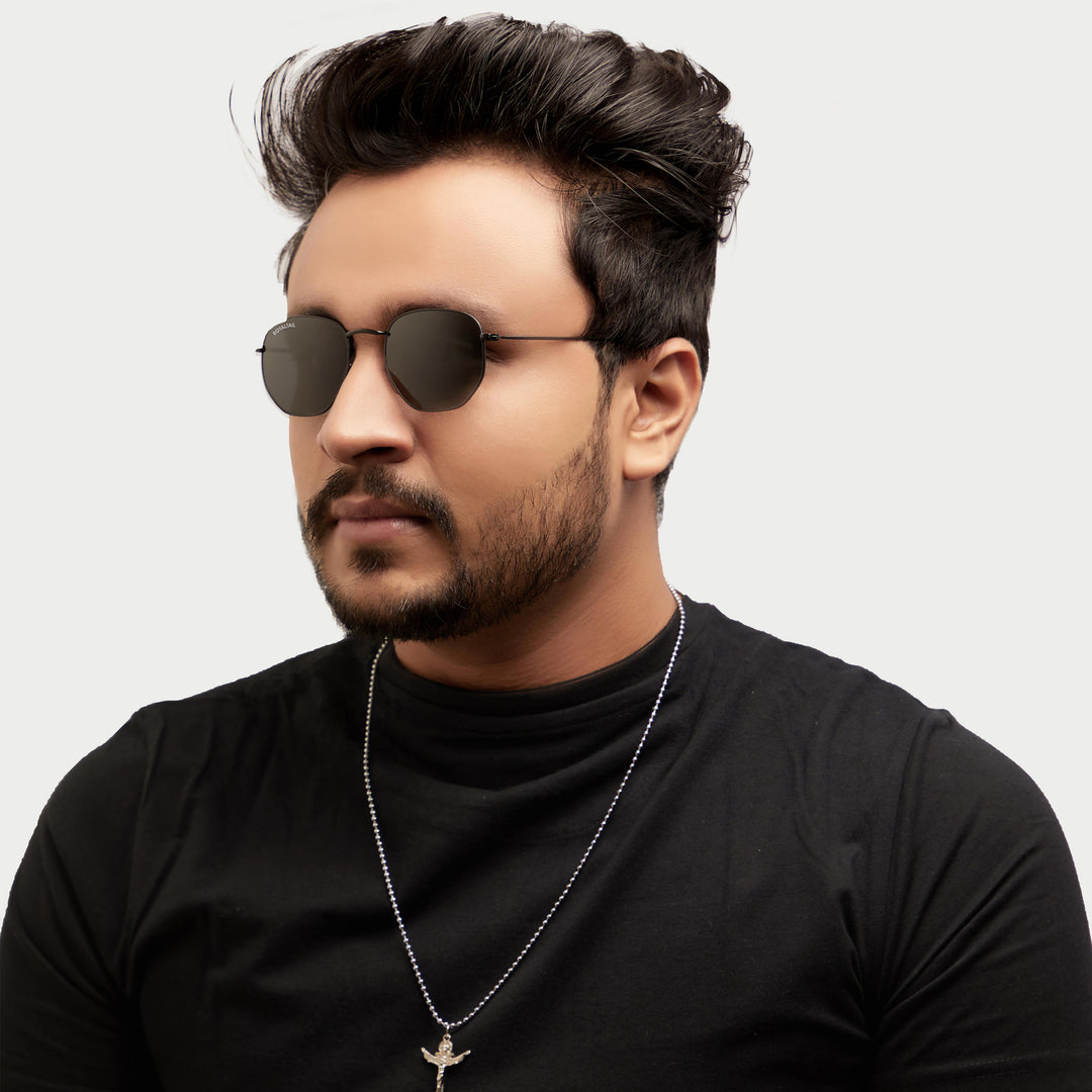 Black hexagonal sunglasses with black lenses, photo 10
