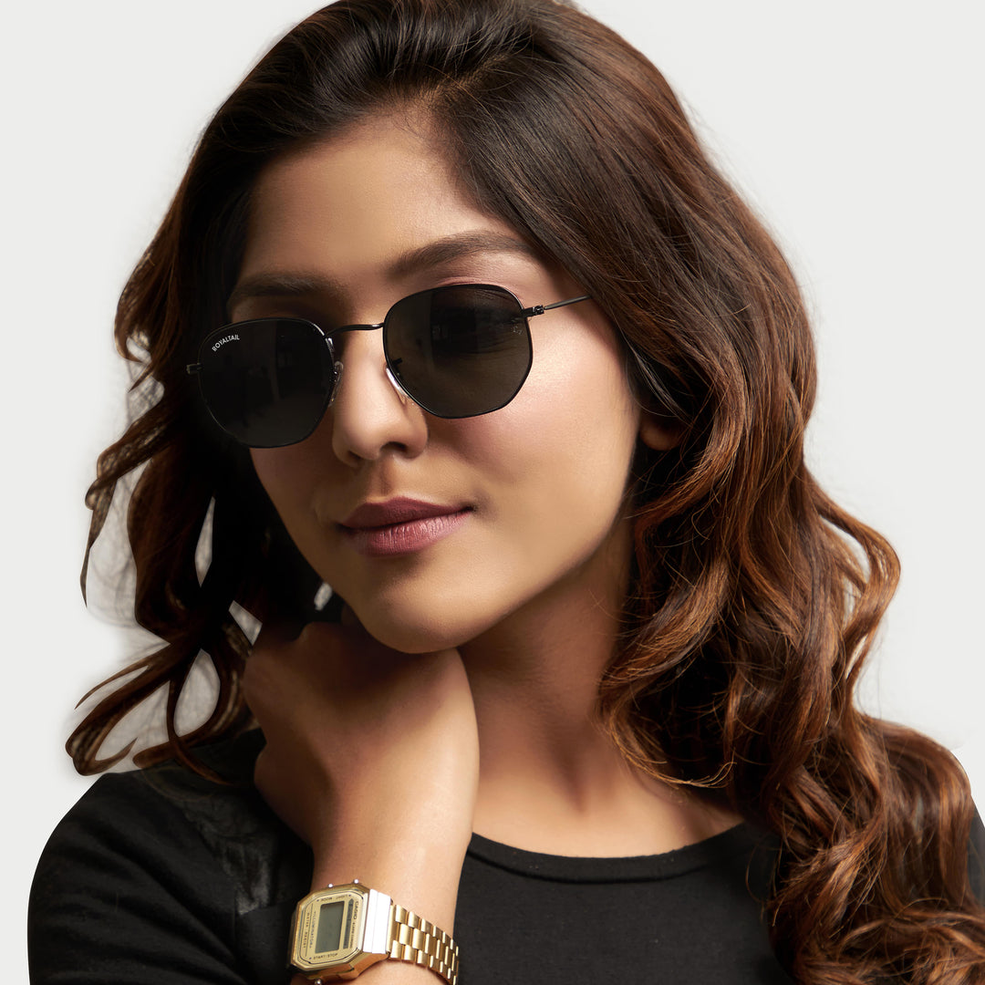 ROYALTAIL black hexagonal sunglasses, black lens