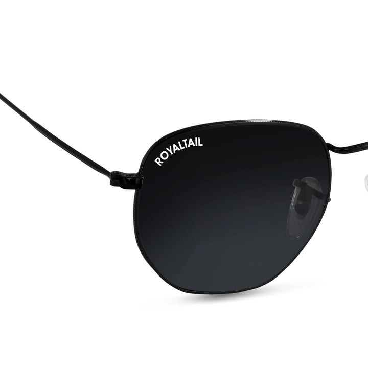 Black hexagonal sunglasses with black lenses, photo 5