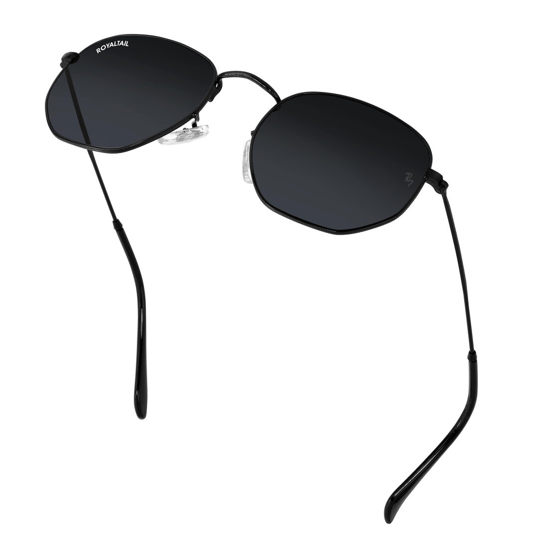 Black hexagonal sunglasses with black lenses, photo 6