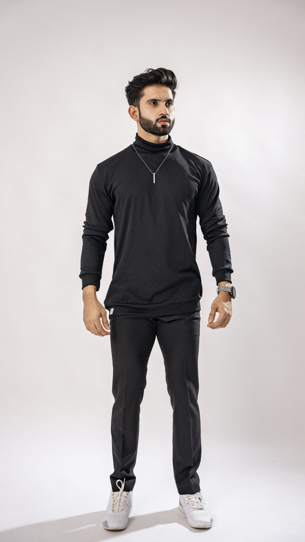 Men's Black High Neck T-Shirt