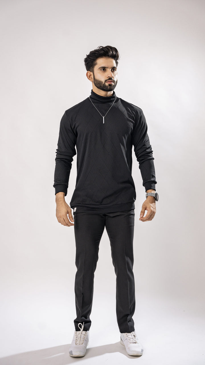 Men's Black High Neck T-Shirt