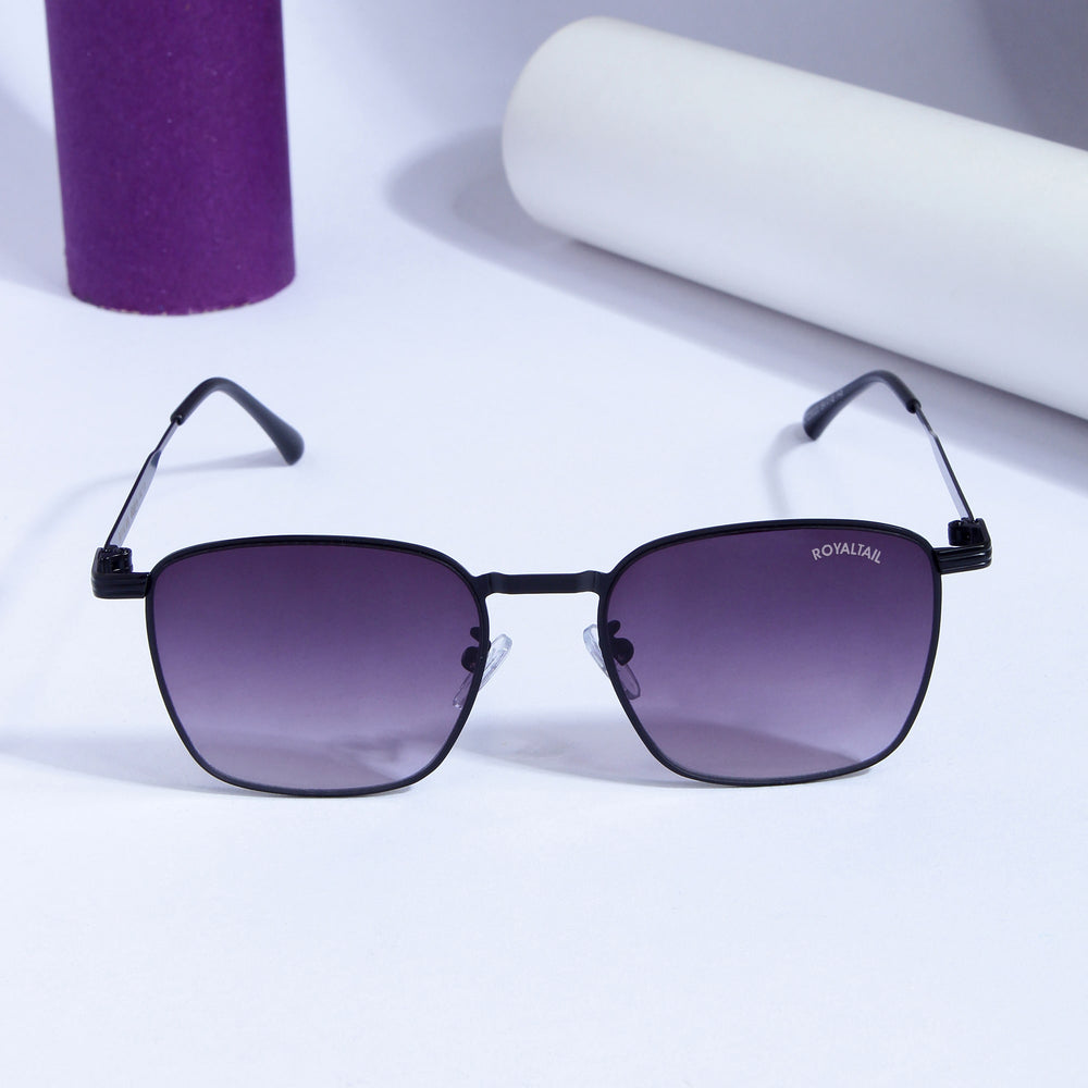 Metal square sunglasses for men and women, black frame and gunmetal lenses