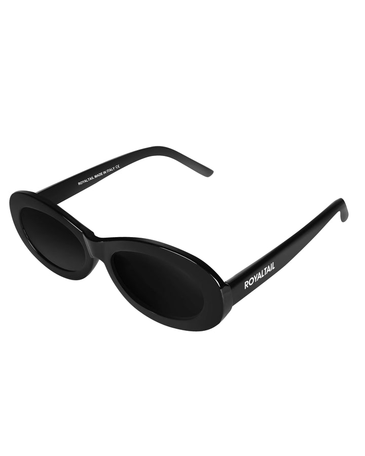 Narrow oval sunglasses for men and women, black frame and black lenses