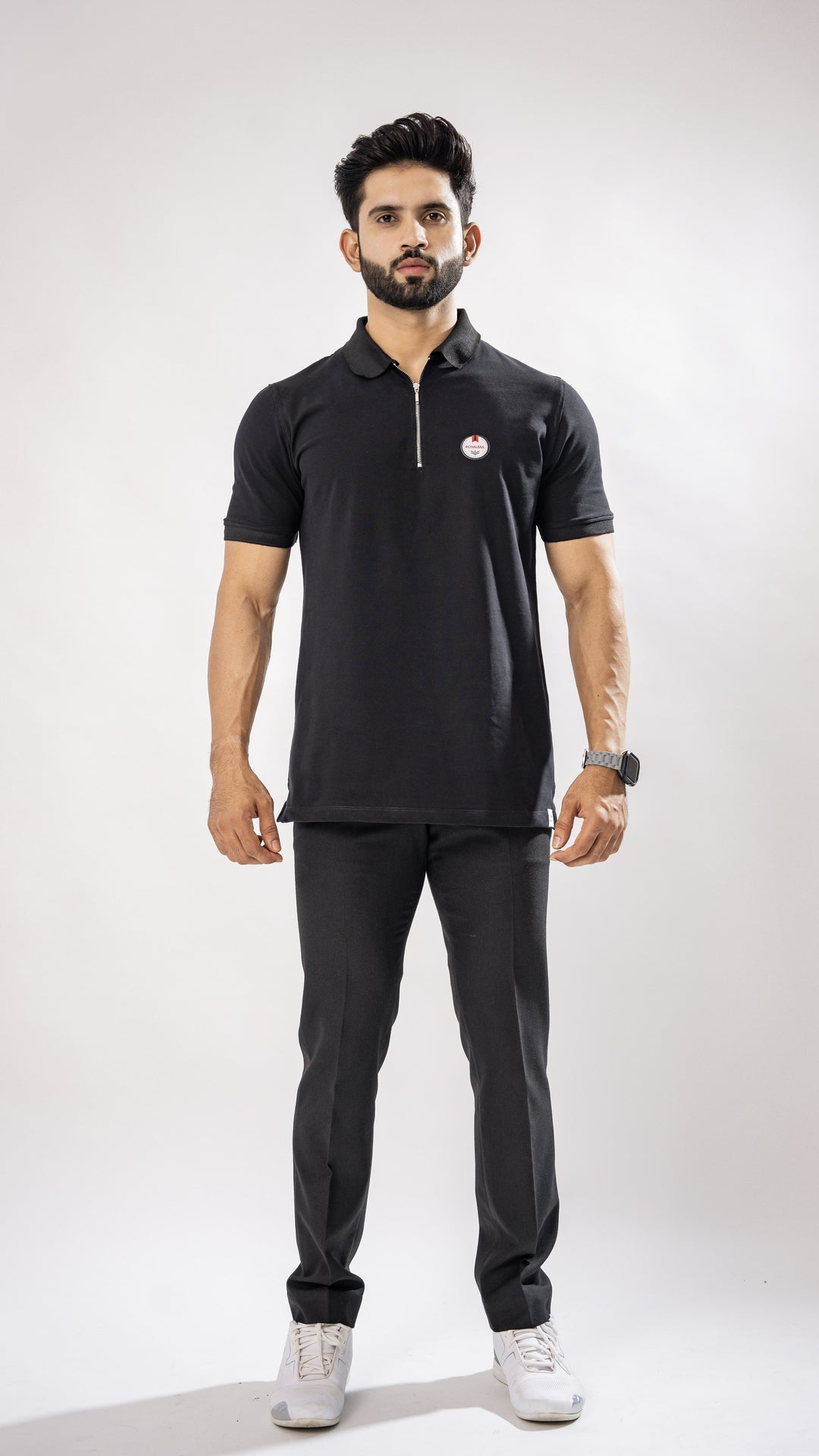 Black Pique Cotton Polo T-Shirt by ROYALTAIL