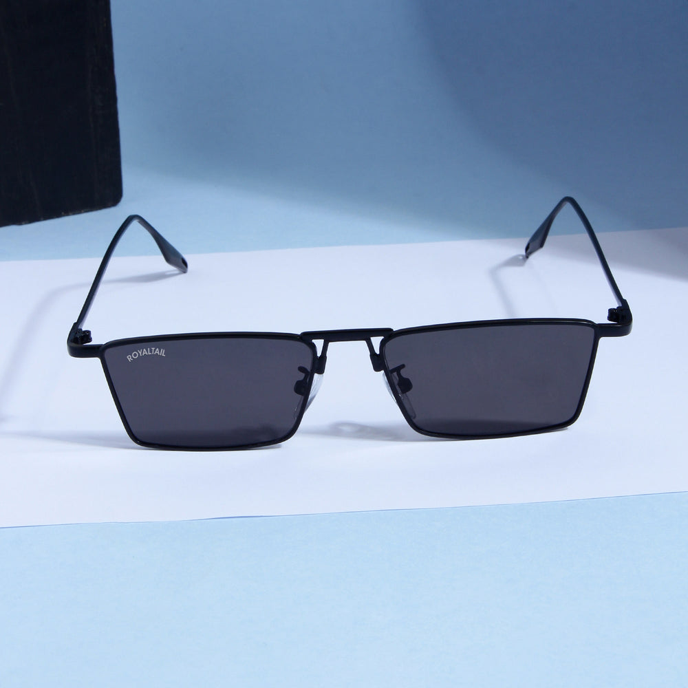 Rectangle sunglasses for men and women, black frame and black lenses