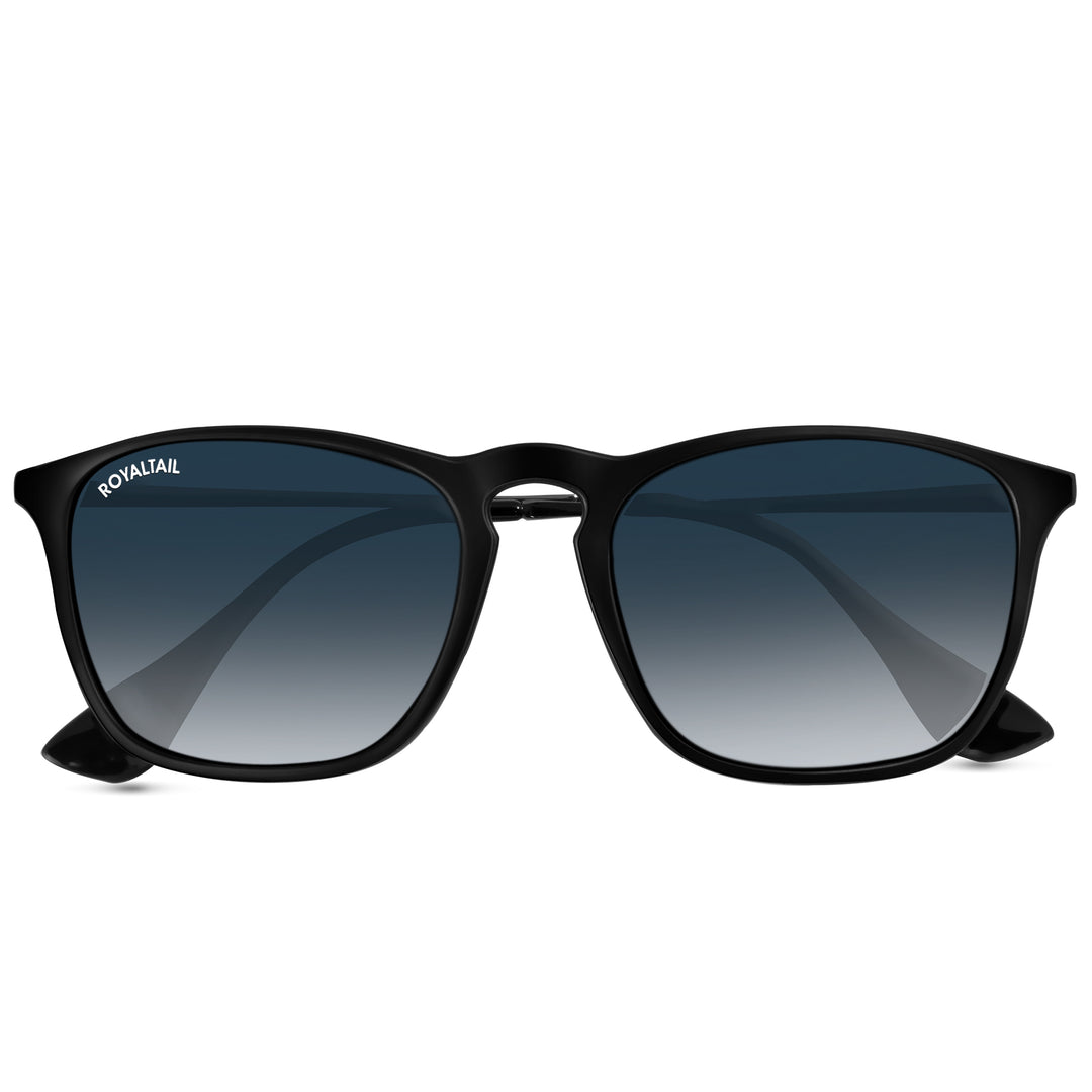 Black round sunglasses with blue gradient lenses, photo 5