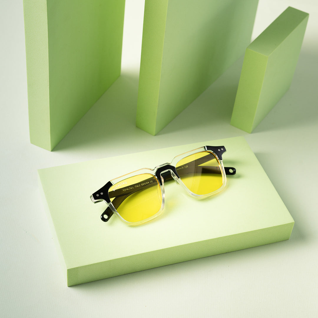 Black square sunglasses with yellow lenses – ROYALTAIL