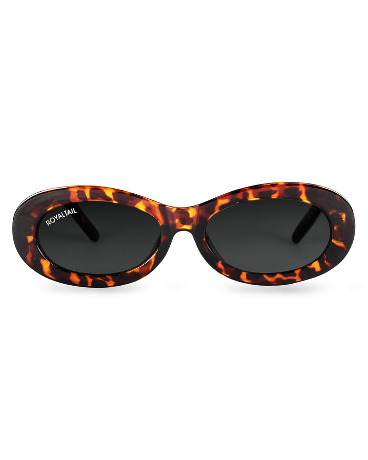 Black tortoise narrow oval sunglasses with black lenses – ROYALTAIL