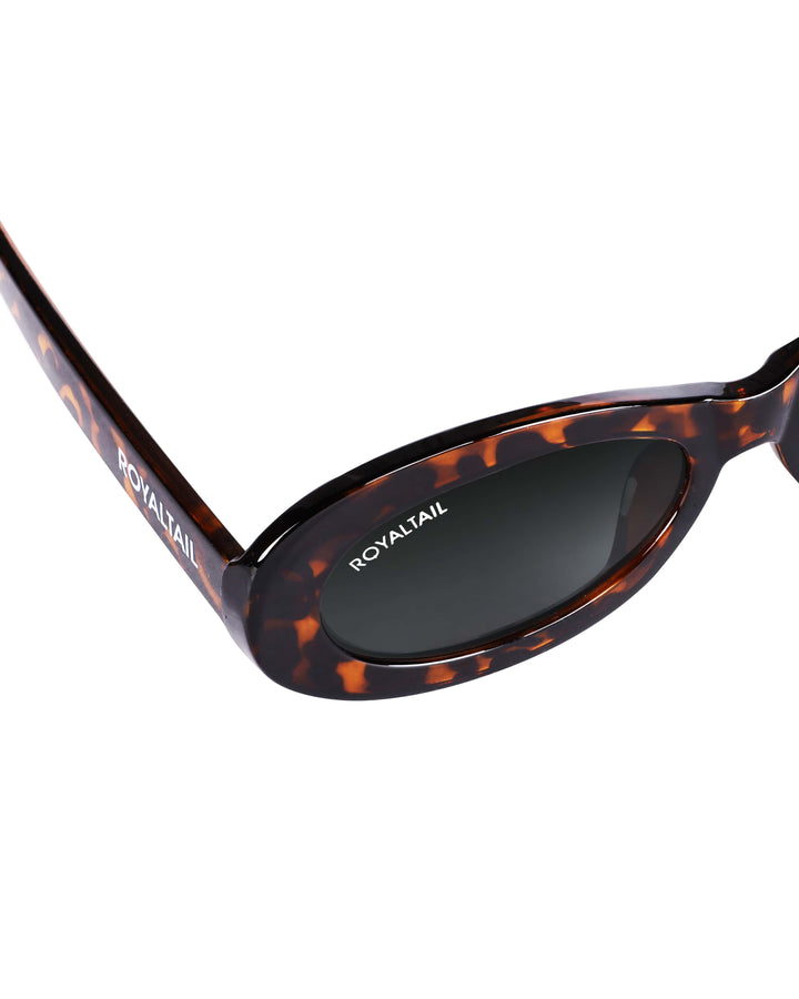 Black tortoise narrow oval sunglasses with black lenses, photo 4