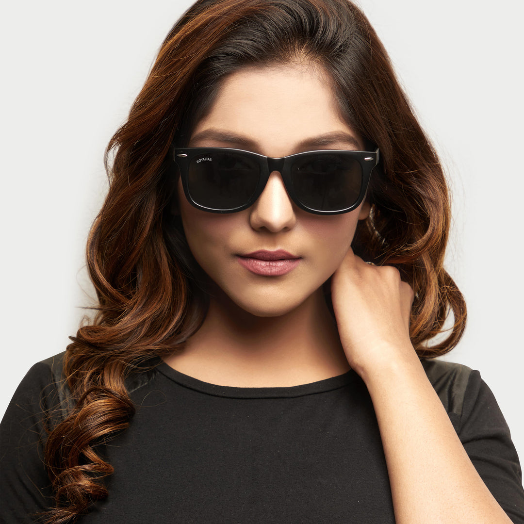 Black wayfarer sunglasses with black lenses, photo 7