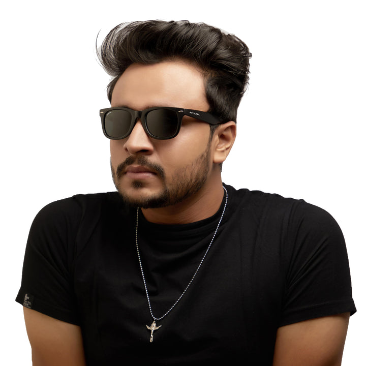 Black wayfarer sunglasses with black lenses, photo 9