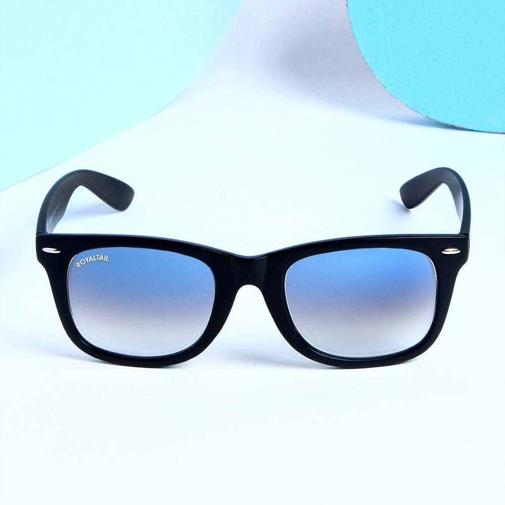 Wayfarer sunglasses for men and women, black frame and blue gradient lenses