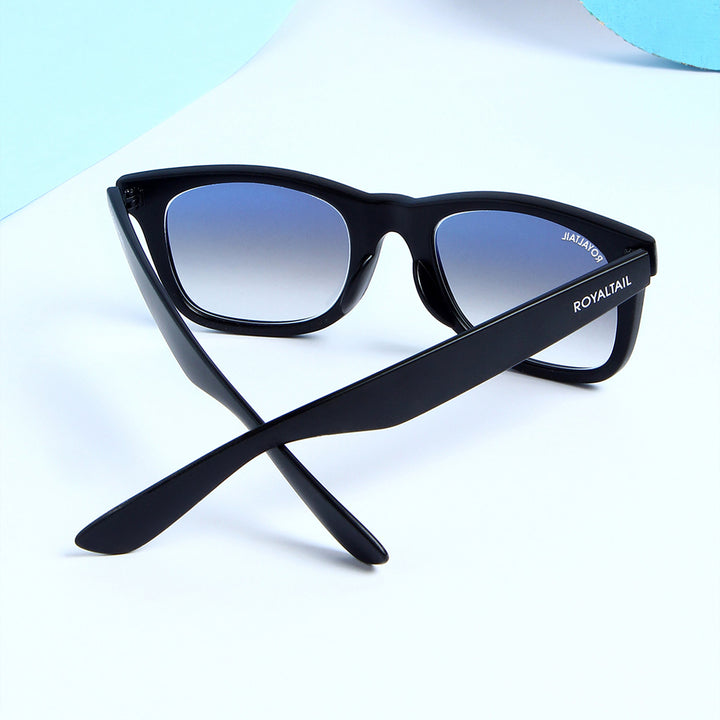 Black wayfarer sunglasses with blue gradient lenses, photo 5