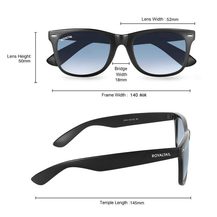 Black wayfarer sunglasses with blue gradient lenses, photo 6