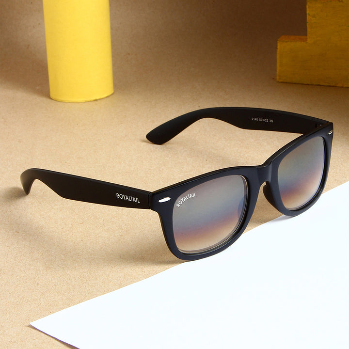 Black wayfarer sunglasses with brown gradient lenses, photo 4