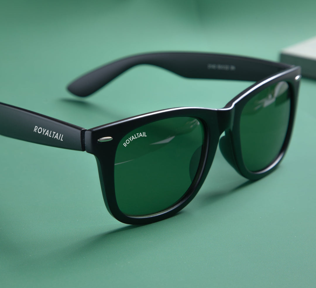 Black wayfarer sunglasses with green lenses – ROYALTAIL