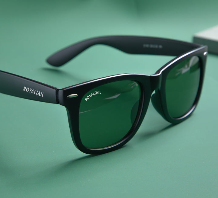 Black wayfarer sunglasses with green lenses – ROYALTAIL
