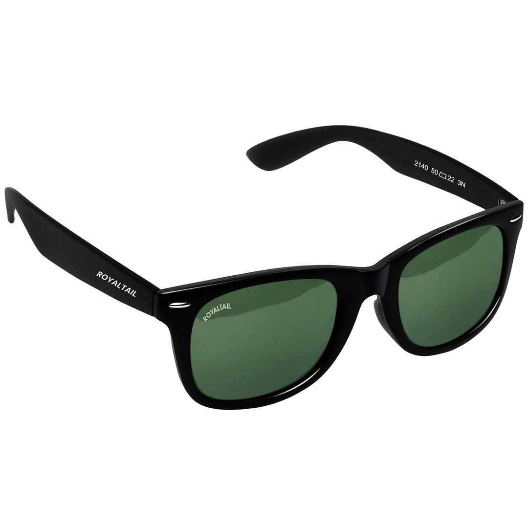 Wayfarer sunglasses for men and women, black frame and green lenses