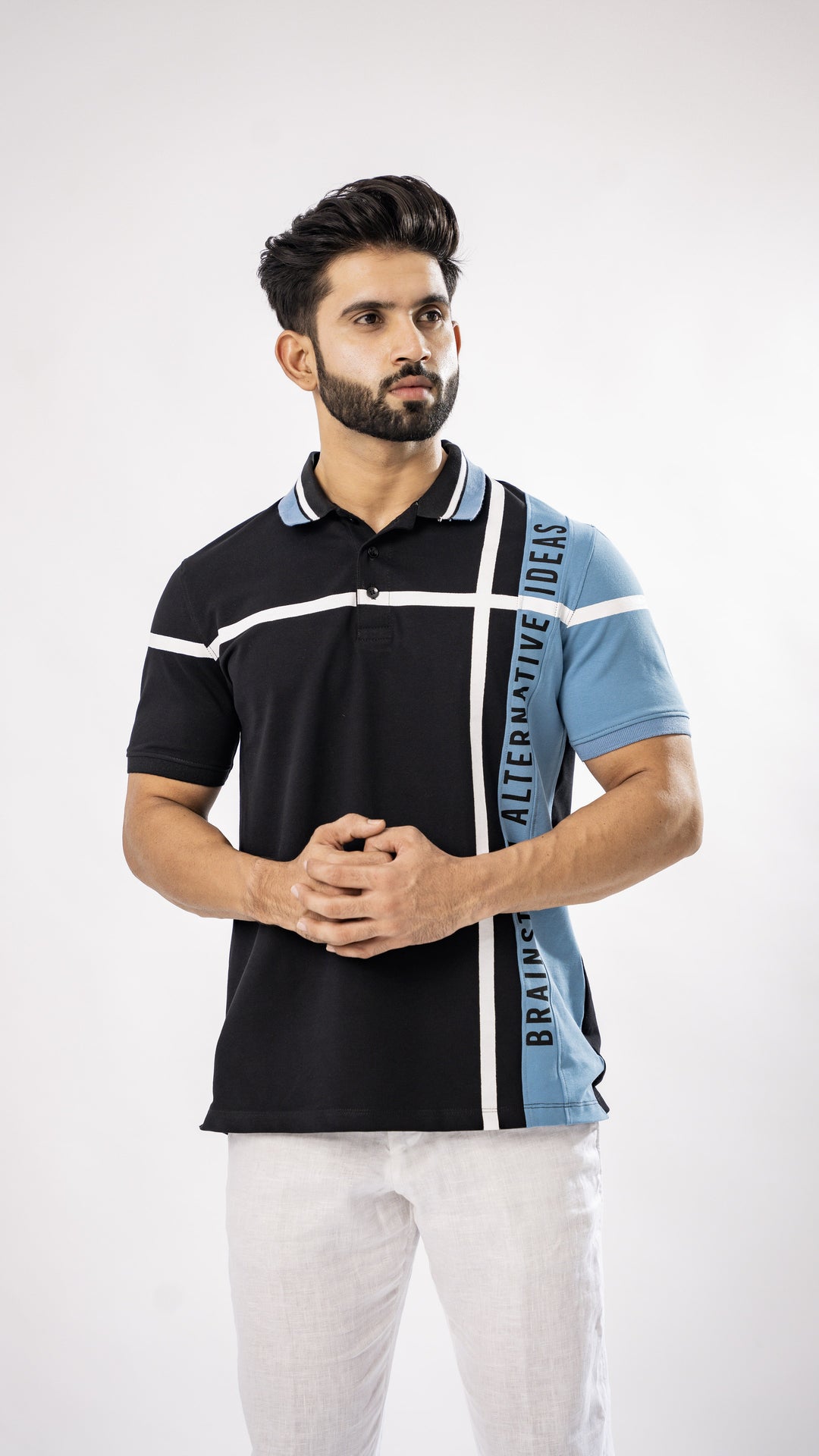 Blue & Black Stripe Cotton Polo T-Shirt for men, photo 4