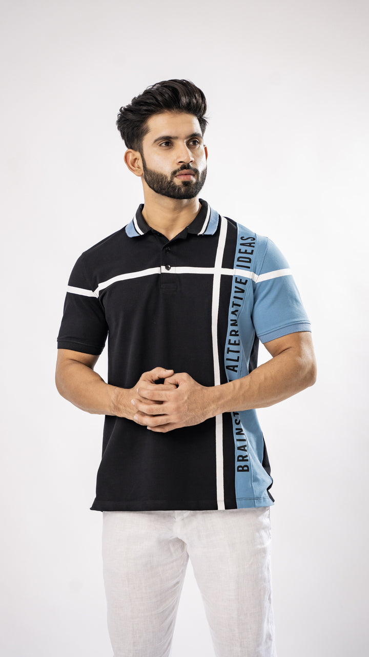 Blue & Black Stripe Cotton Polo T-Shirt for men, photo 4