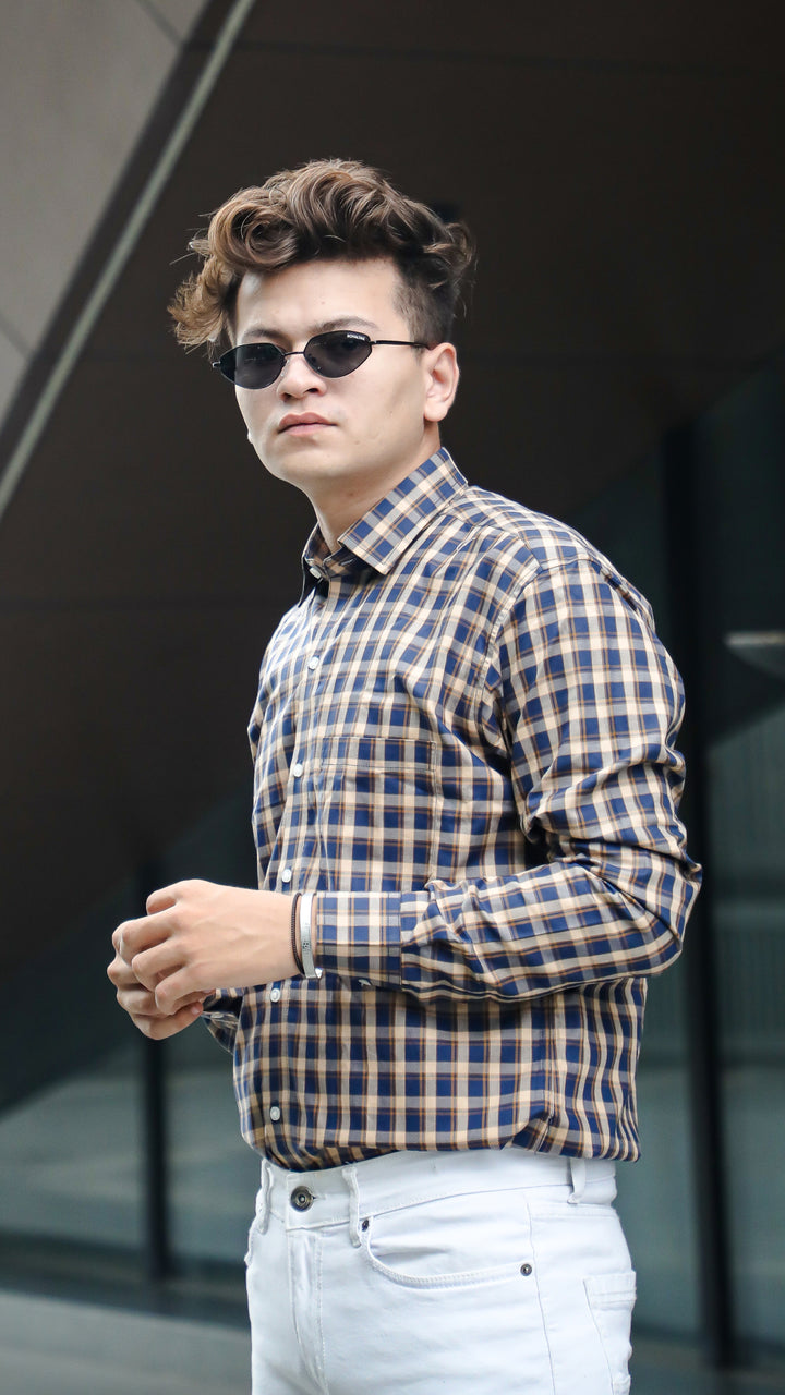 Blue & Brown Check Giza Cotton Shirt for men – ROYALTAIL