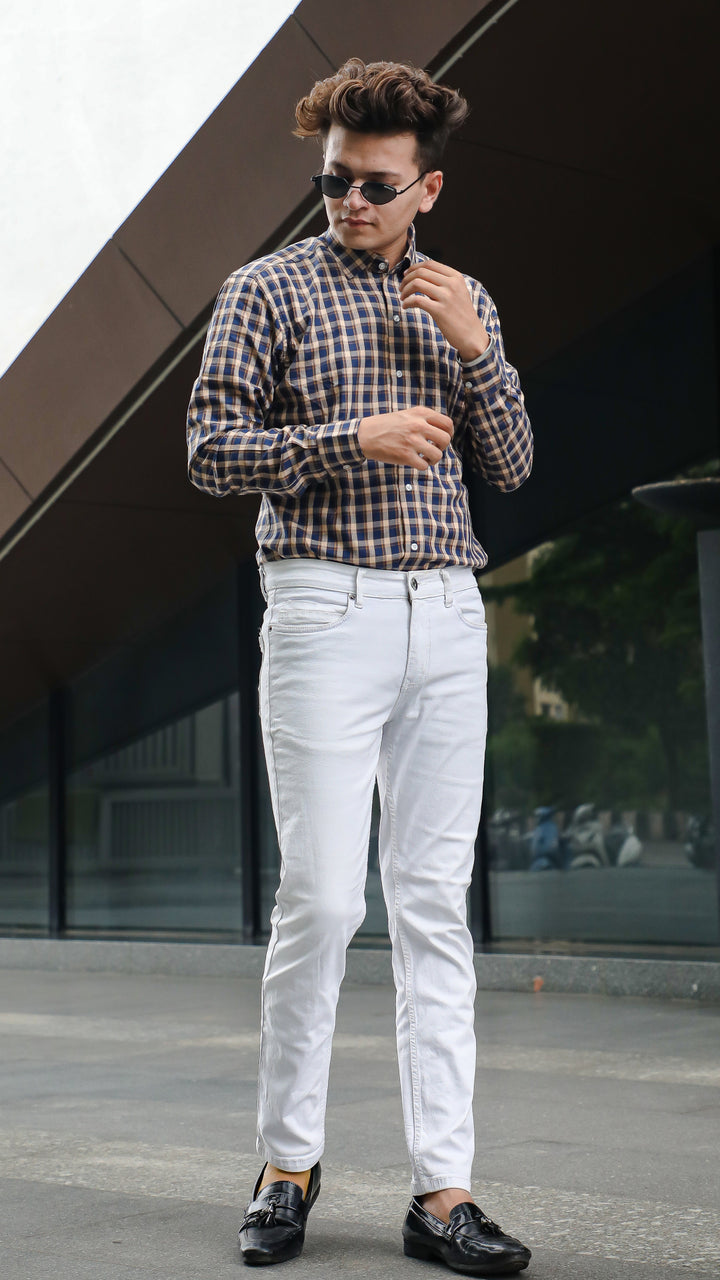Blue & Brown Check Giza Cotton Shirt for men, photo 4
