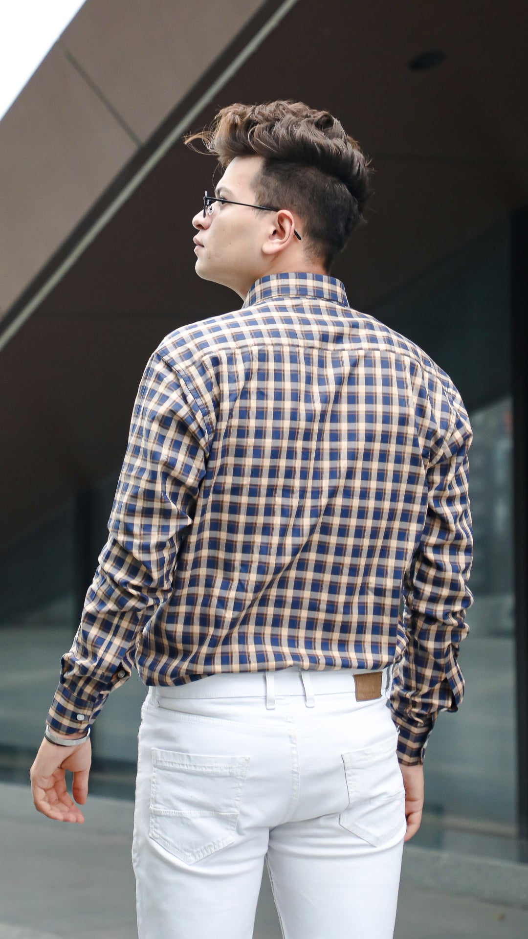 Blue & Brown Check Giza Cotton Shirt for men, photo 5
