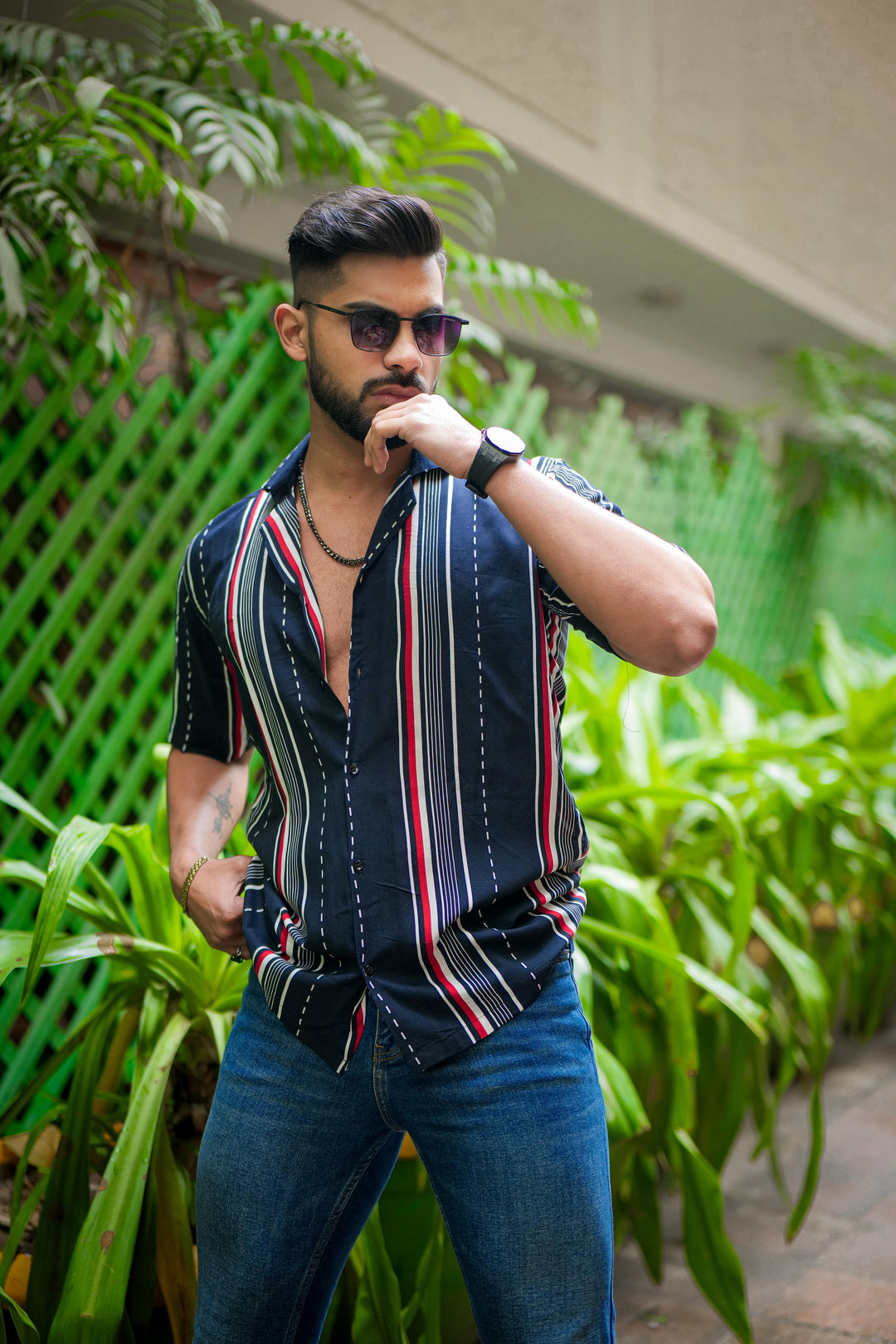Blue & White Stripe Rayon Cuban Collar Shirt for men – ROYALTAIL