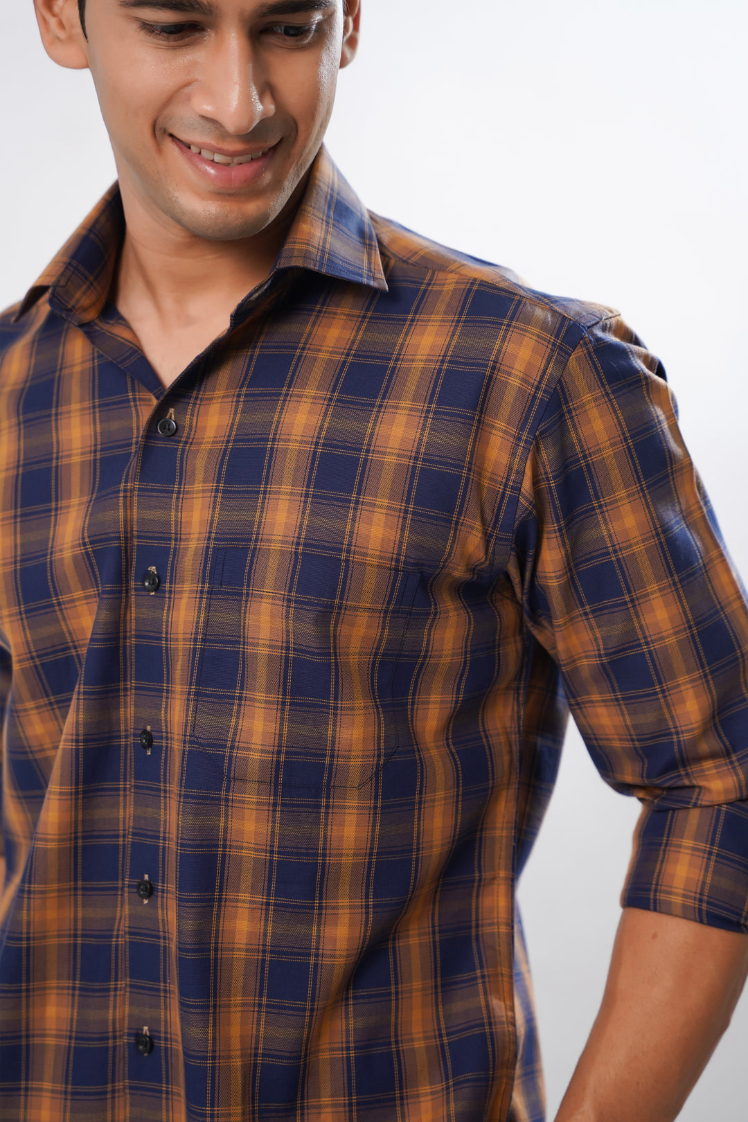 Blue & Yellow Check Giza Cotton Shirt for men – ROYALTAIL