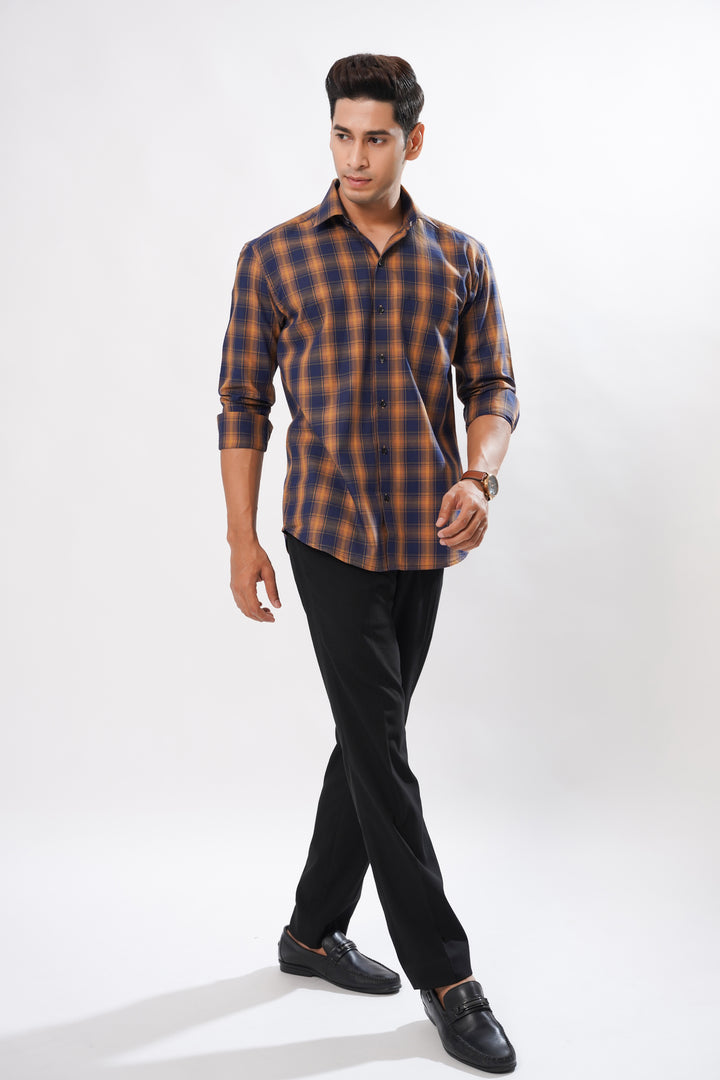 Blue & Yellow Check Giza Cotton Shirt for men, photo 4