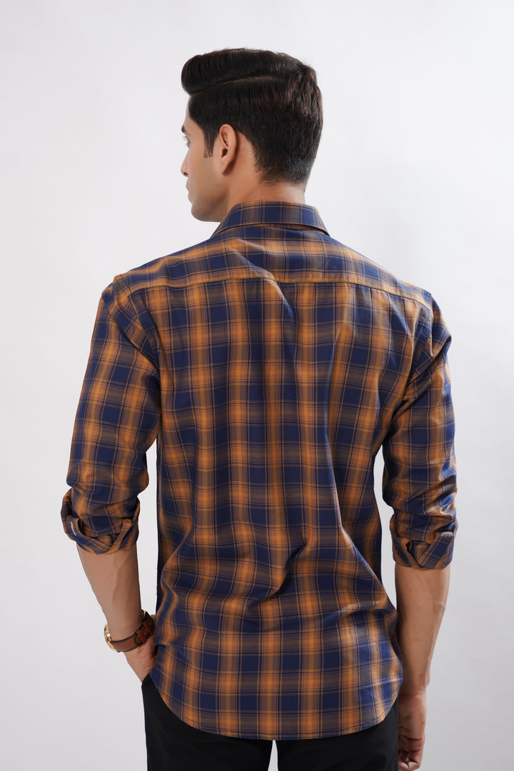 Blue & Yellow Check Giza Cotton Shirt for men, photo 5