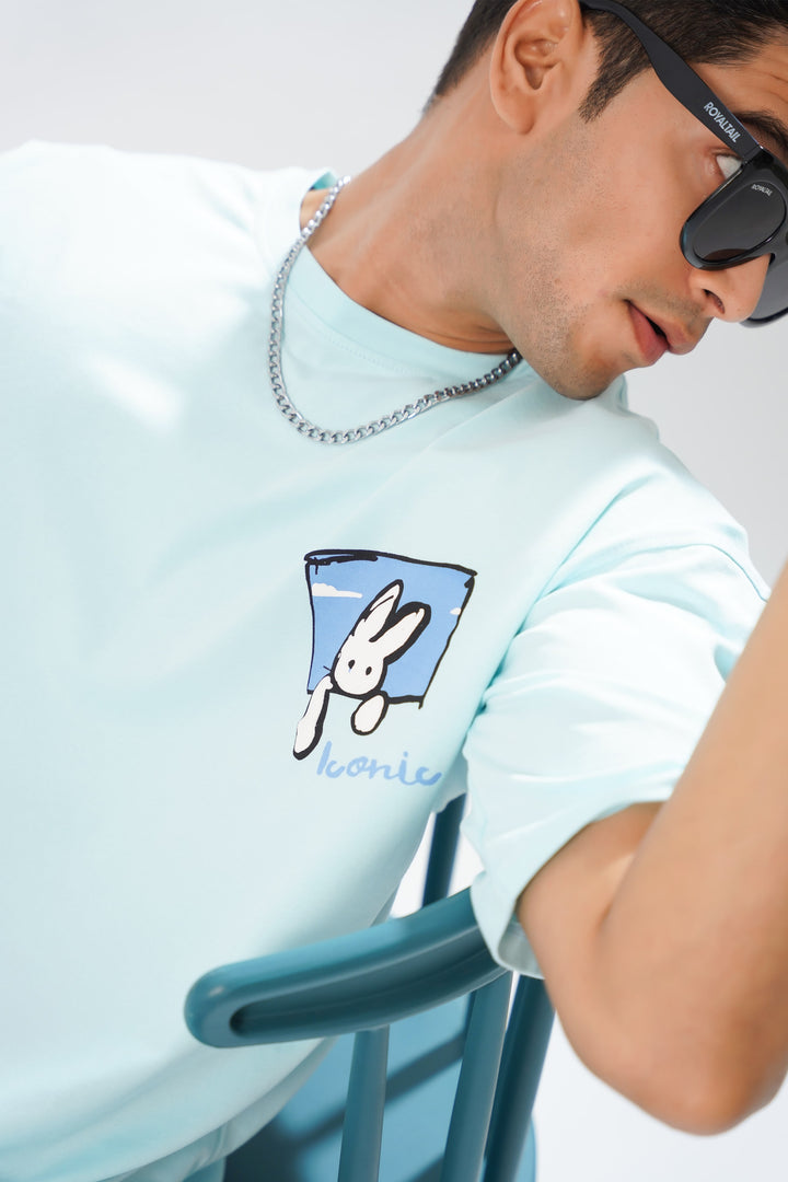 Men's Blue Bunny Oversized Graphic T-Shirt
