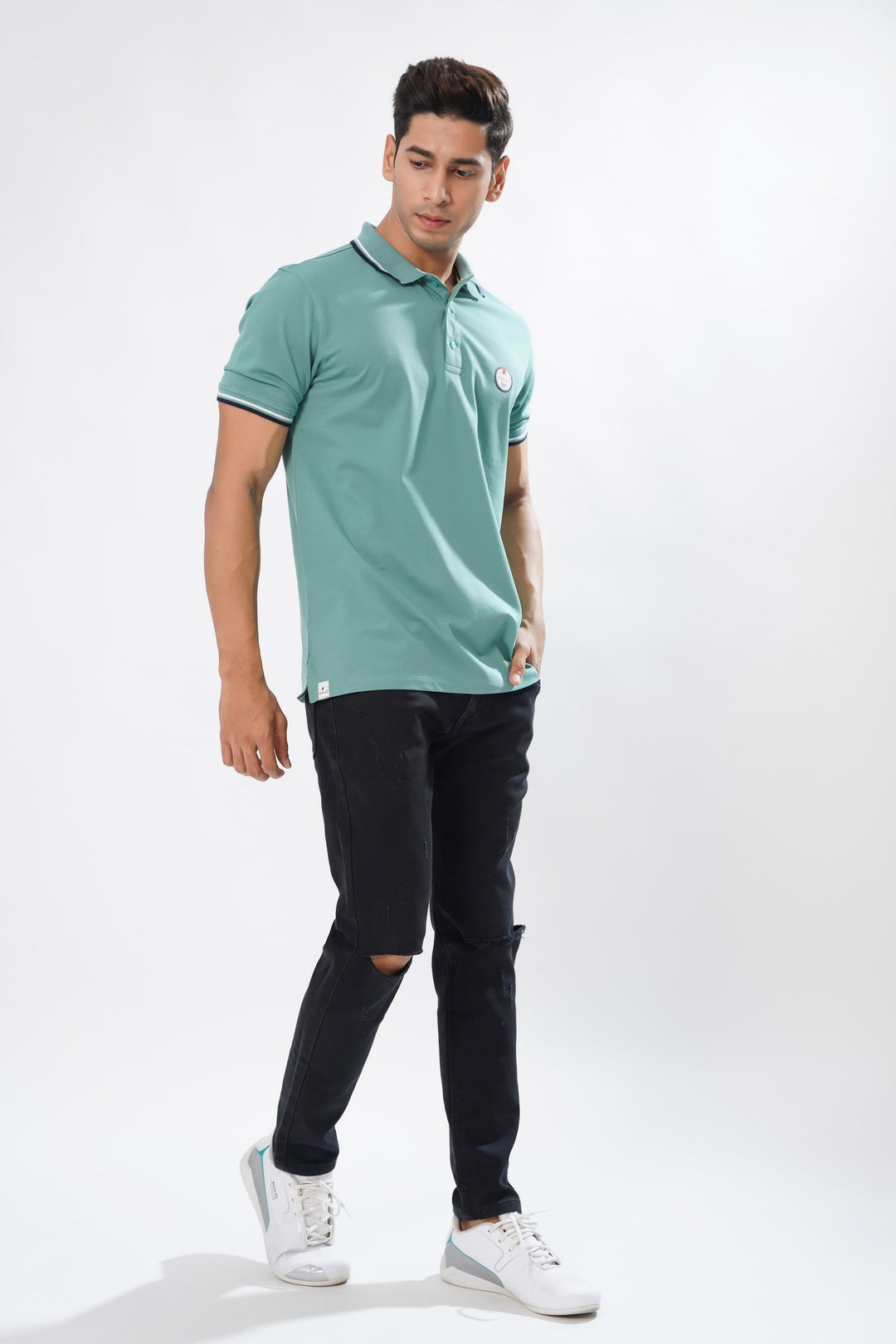 Men's Blue Pique Cotton Polo T-Shirt