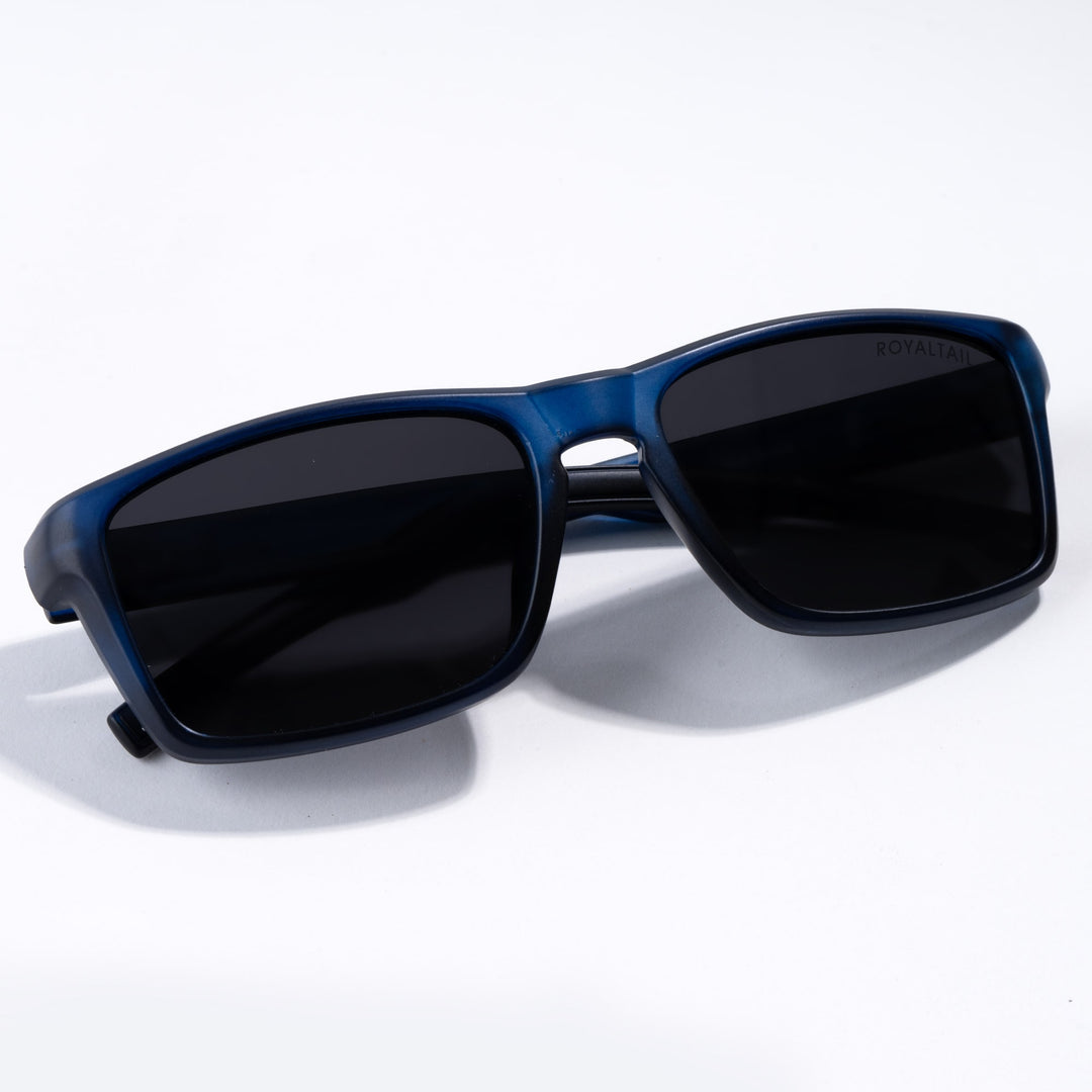 Rectangle sunglasses for men and women, blue frame and black lenses
