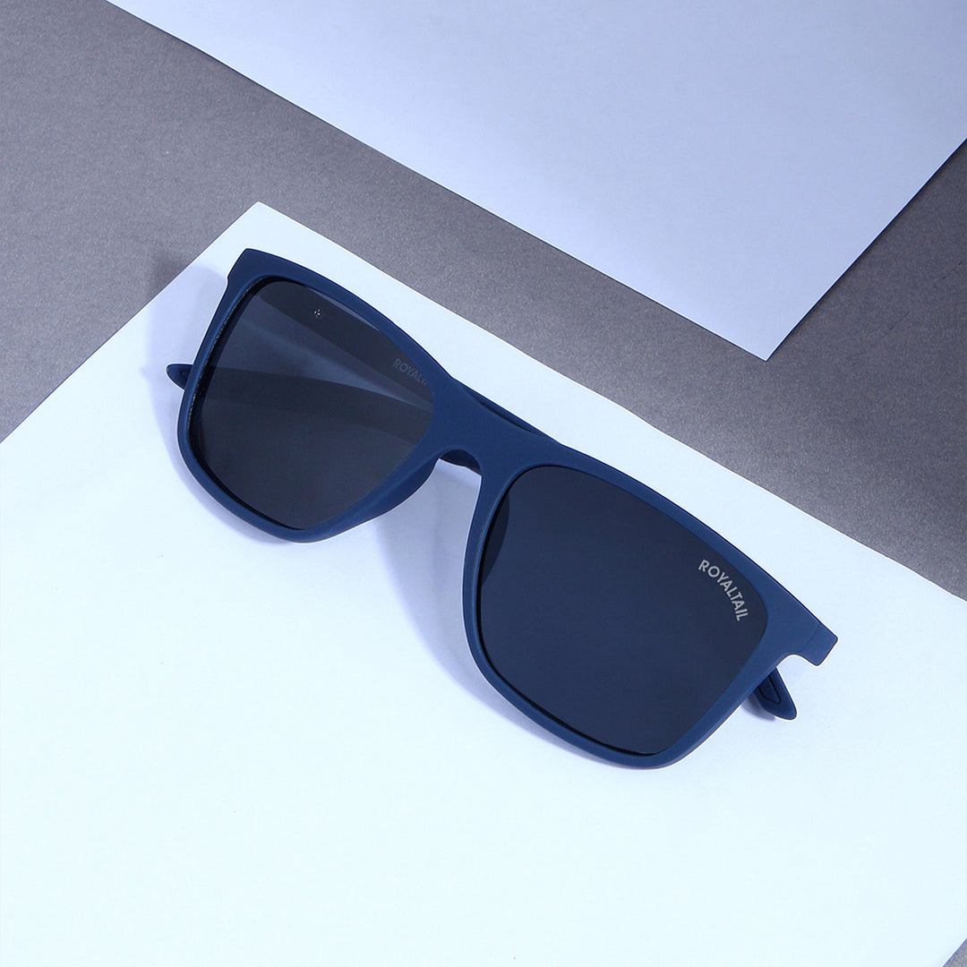 Square sunglasses for men and women, blue frame and black lenses