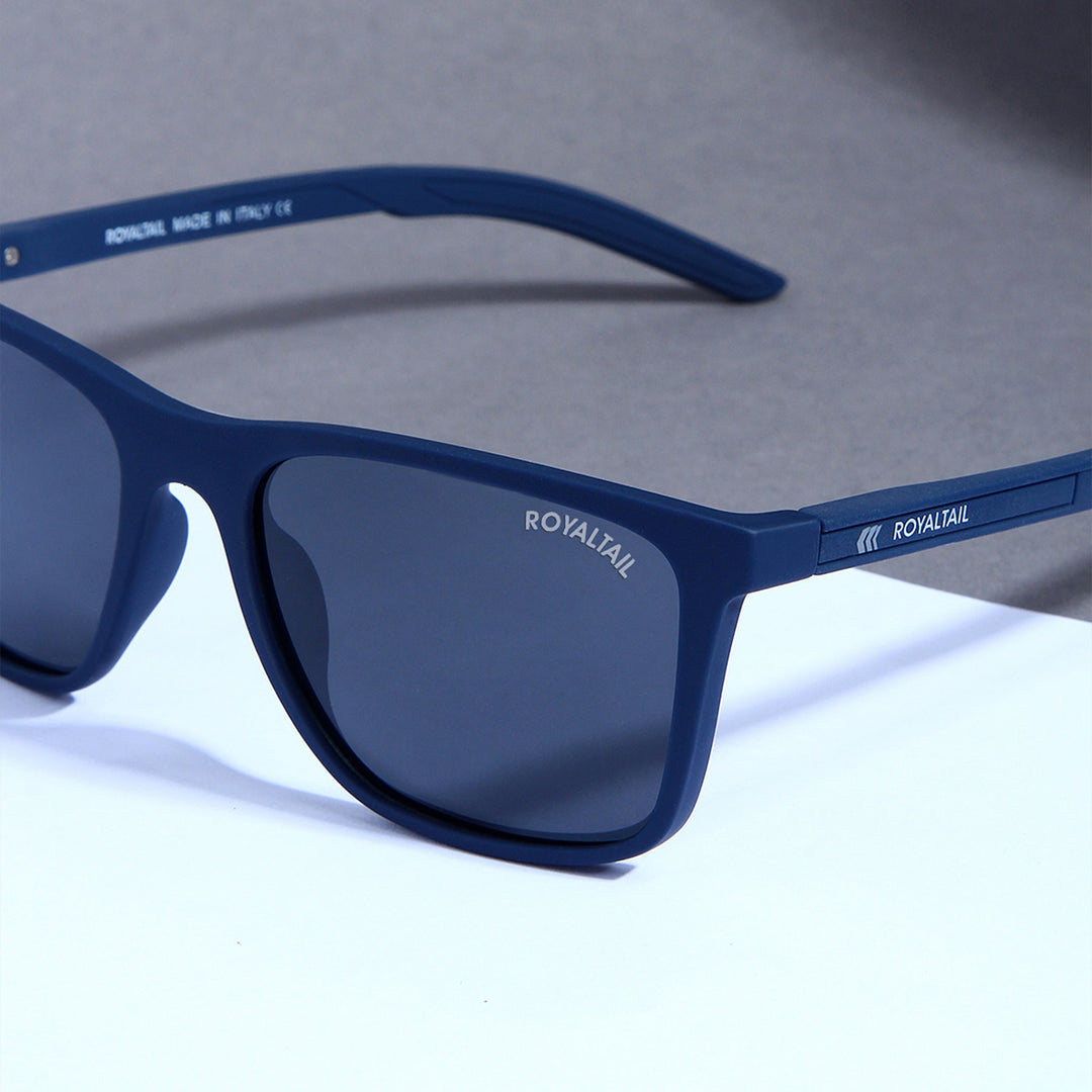 Blue square sunglasses with black lenses, photo 4